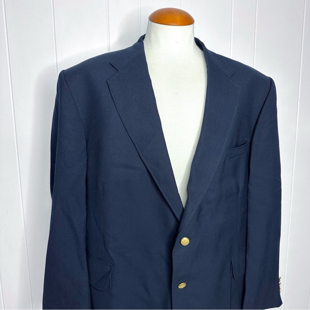 Vintage Stafford Gold Button Navy Hopsack Blazer